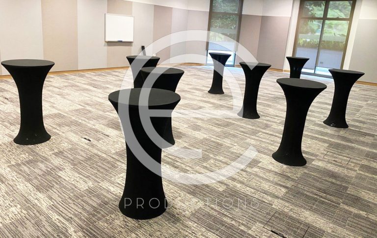 Cocktail table rental for private event at Science Park